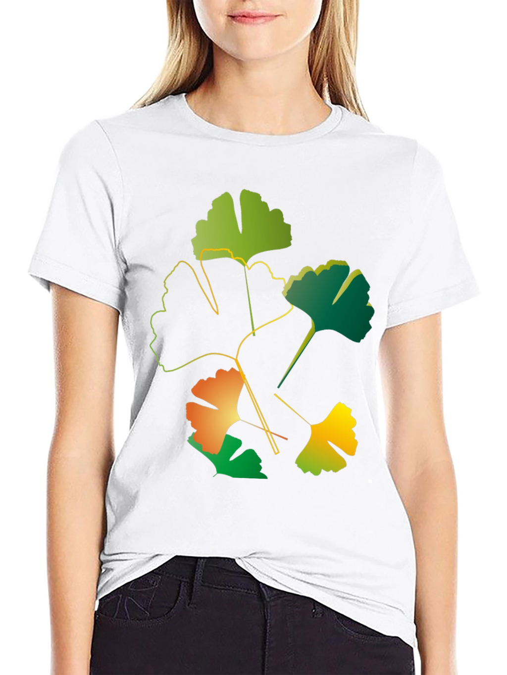 Ginkgo Leaf Graphic Black T-Shirt
