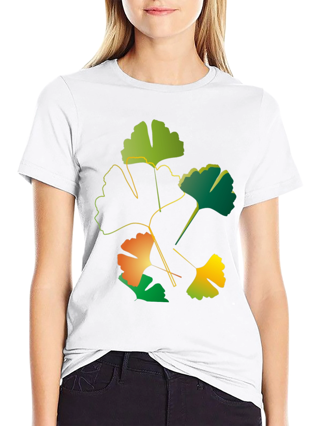 Ginkgo Leaf Graphic Black T-Shirt