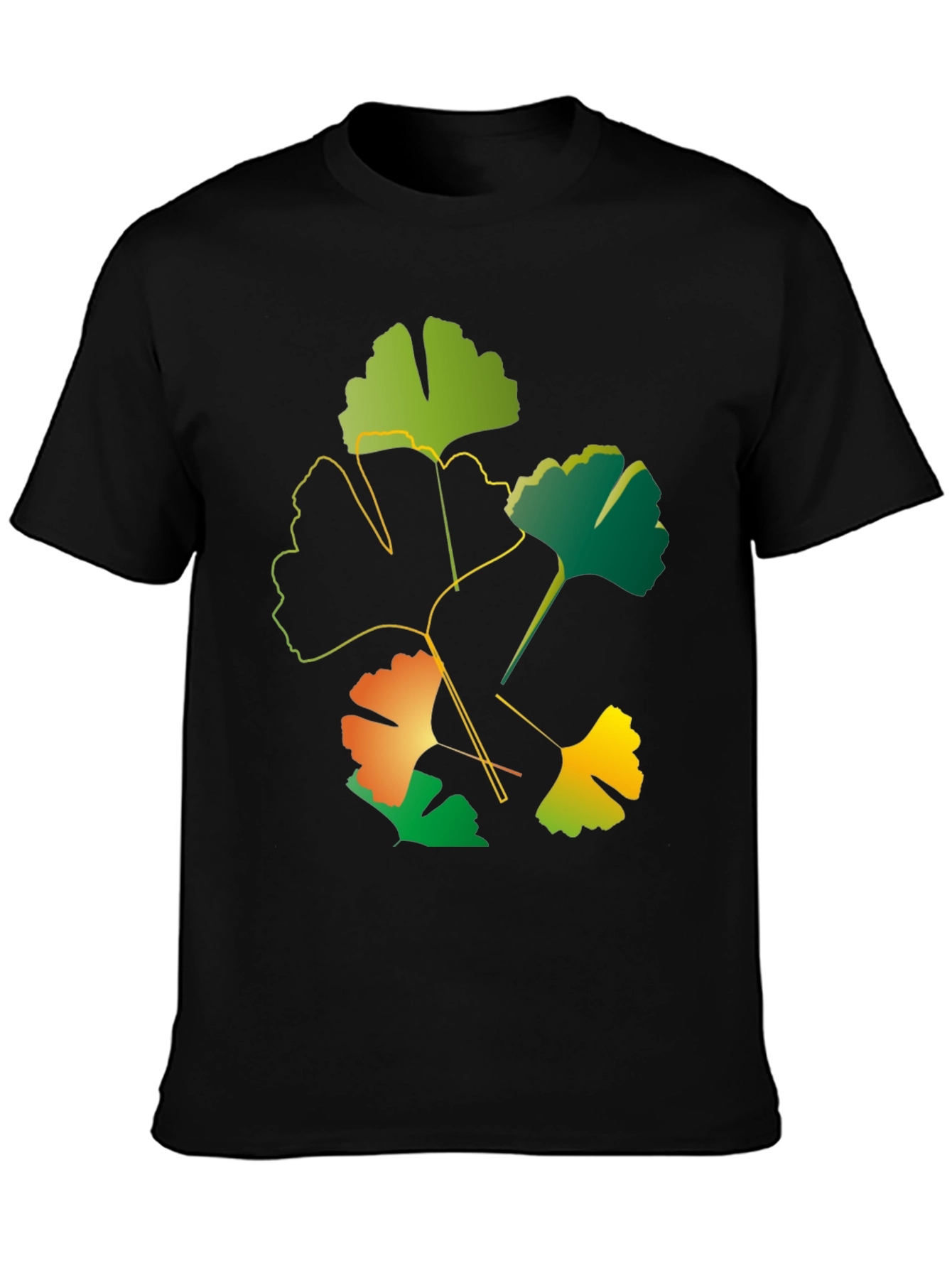 Ginkgo Leaf Graphic Black T-Shirt