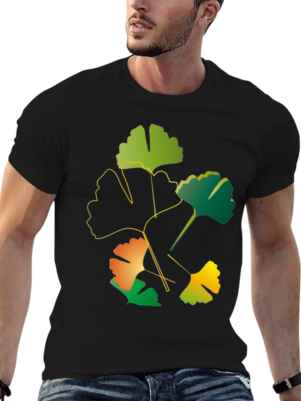 Ginkgo Leaf Graphic Black T-Shirt