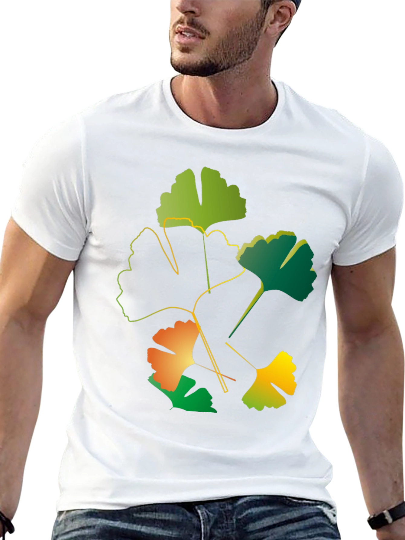 Ginkgo Leaf Graphic Black T-Shirt