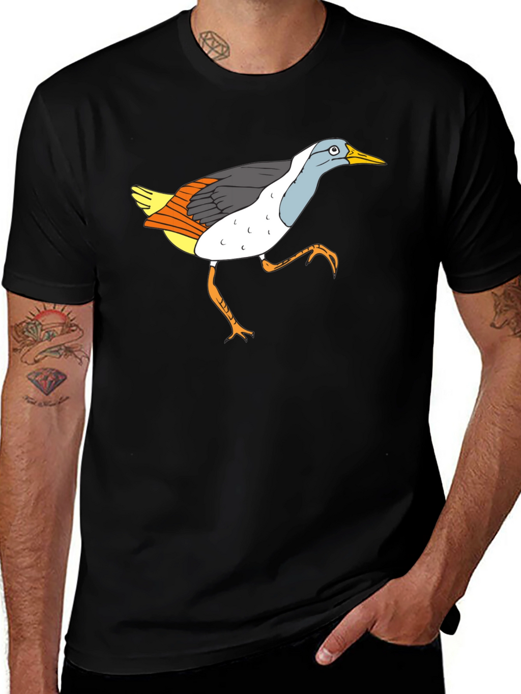 Funny Bird Graphic Black T-Shirt