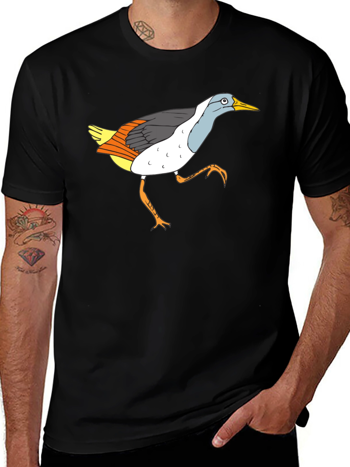 Funny Bird Graphic Black T-Shirt