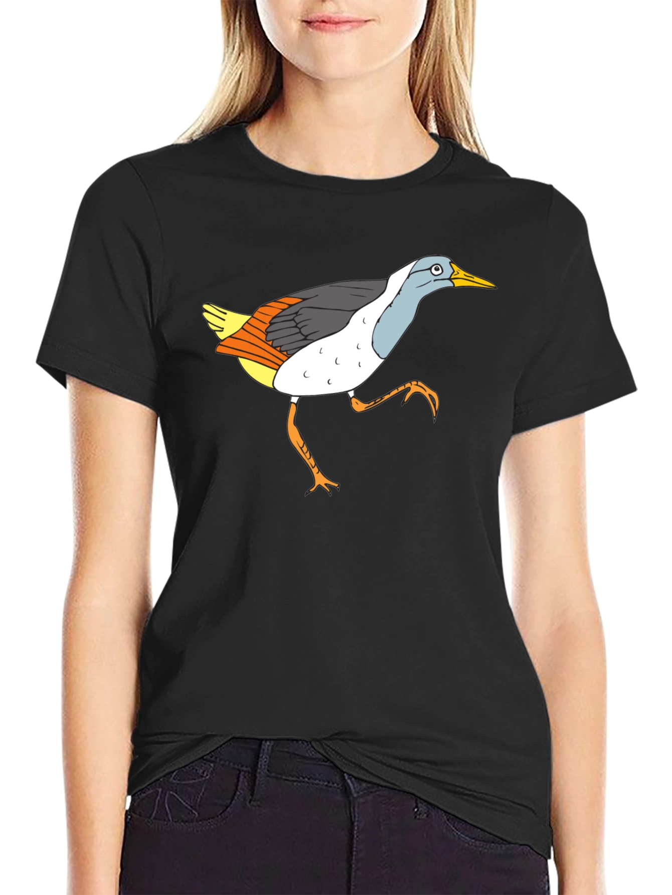 Funny Bird Graphic Black T-Shirt