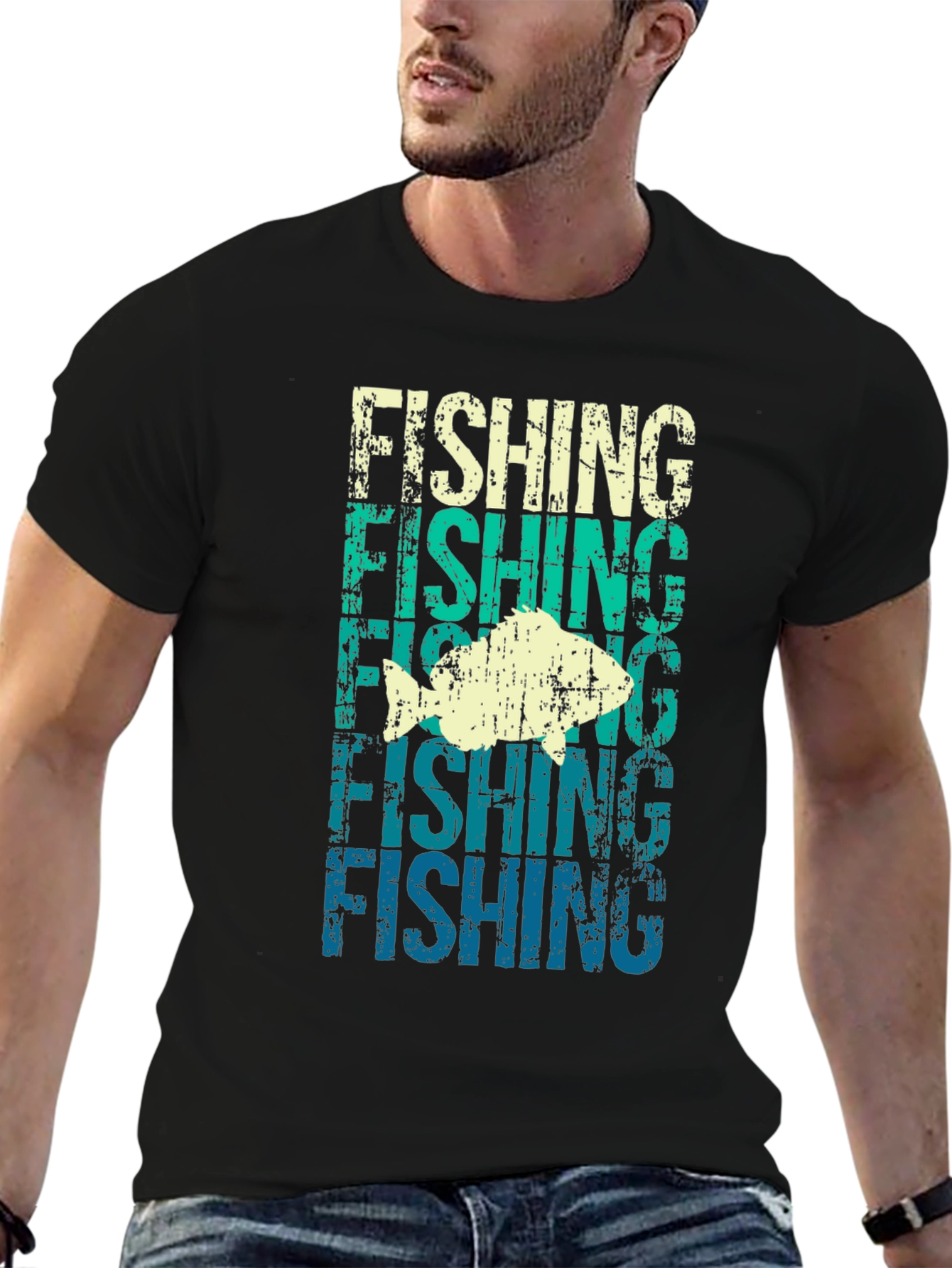 Retro Fishing Graphic Tee - Distressed Design