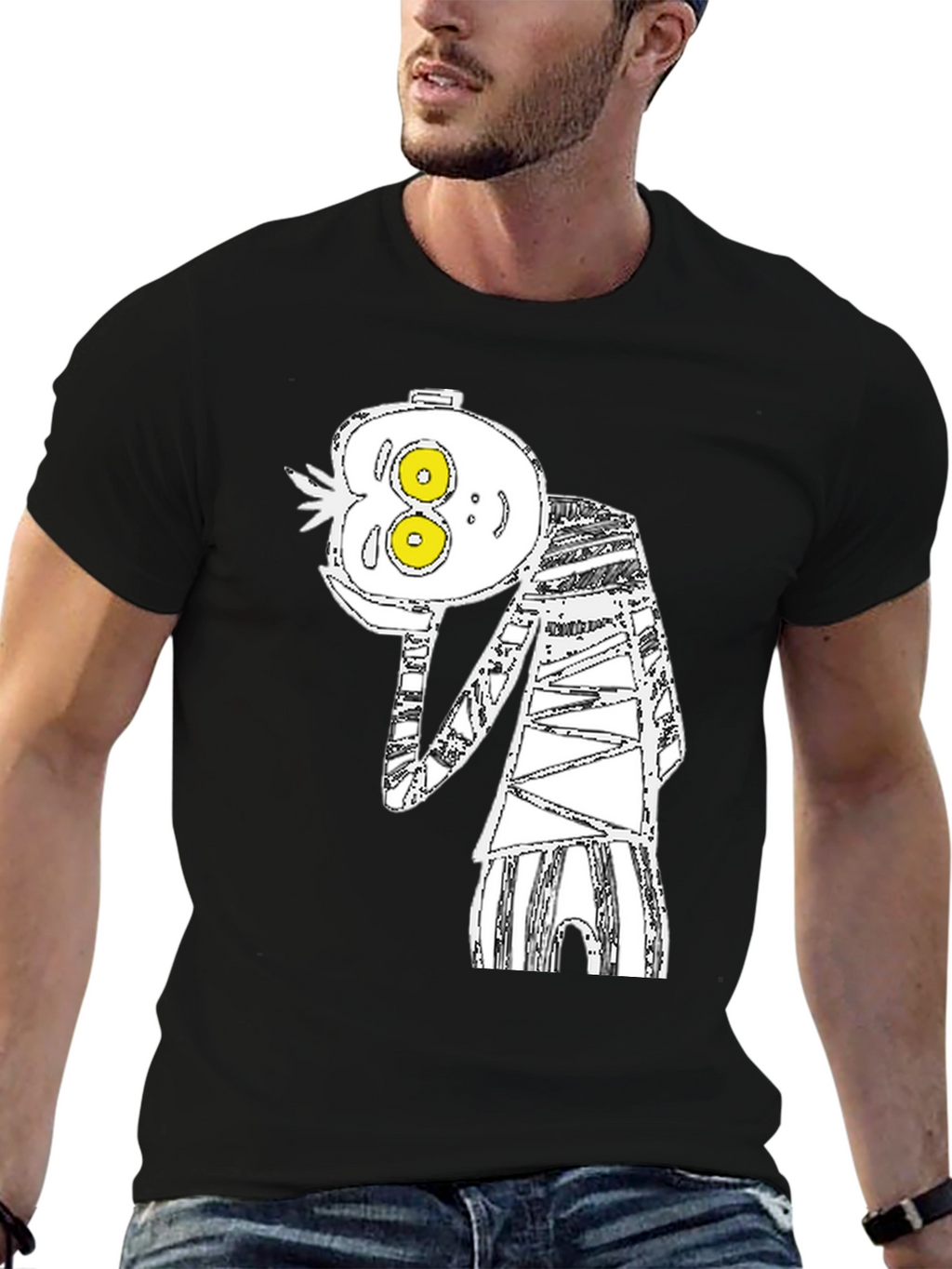 Abstract Cartoon Graphic Tee - Black Cotton Blend