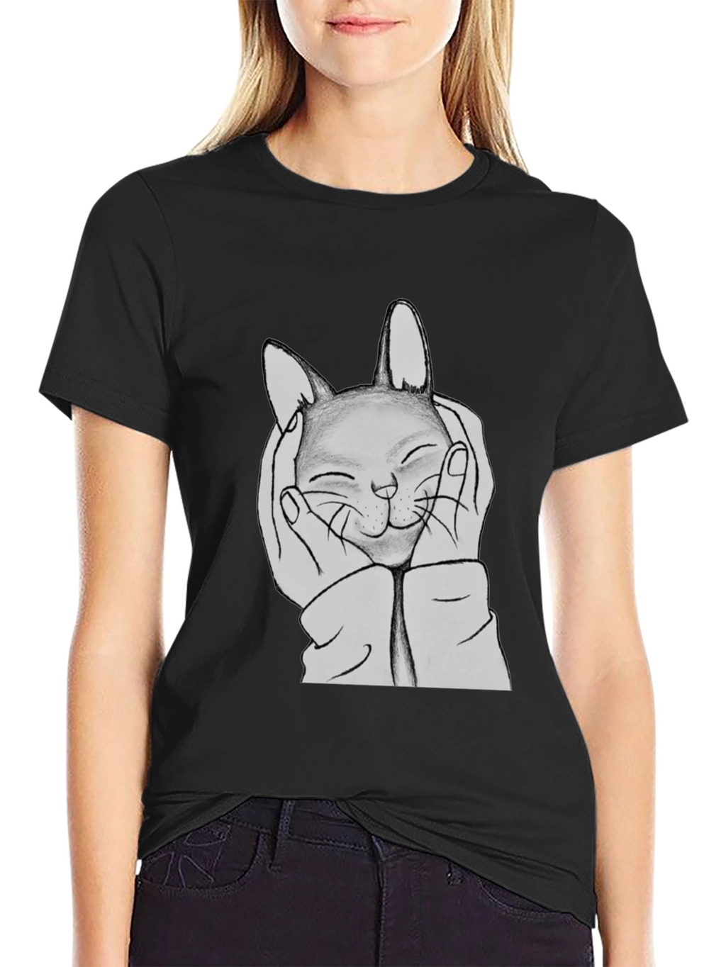 Cute Cat Hands Black Graphic Tee