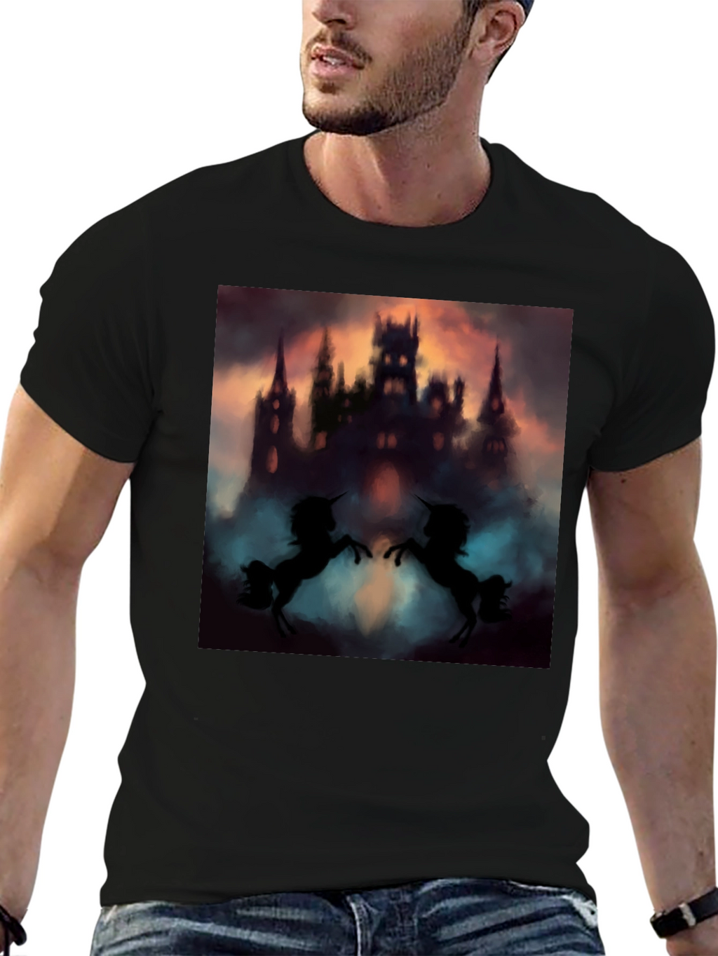 Mystical Castle Unicorn Black T-Shirt