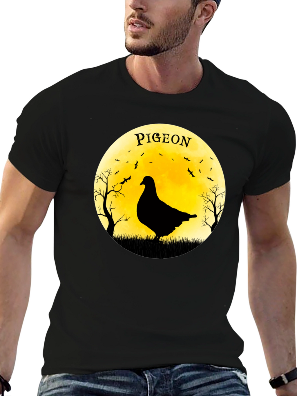Pigeon Moon T-Shirt - Spooky Bird Design
