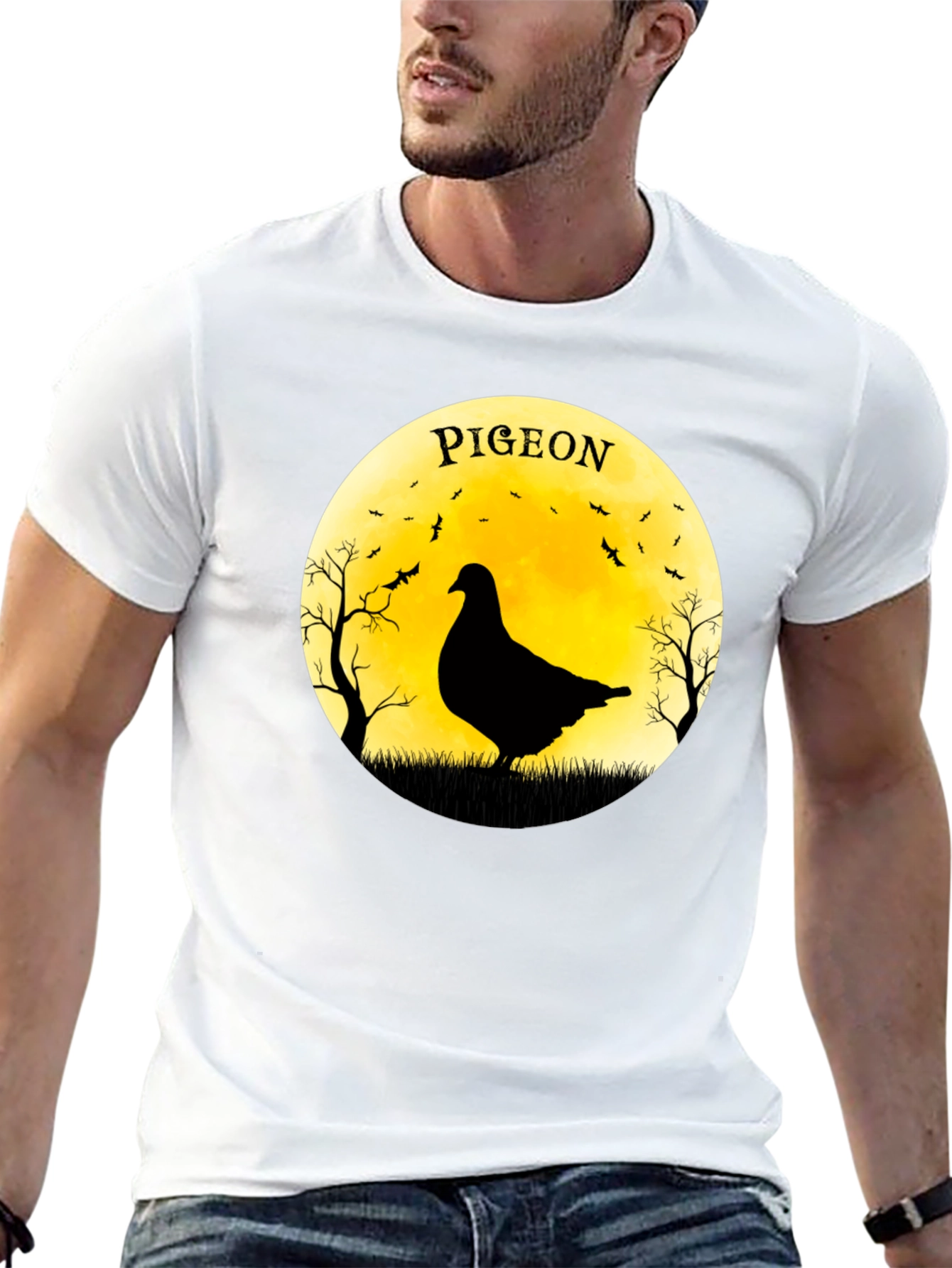Pigeon Moon T-Shirt - Spooky Bird Design