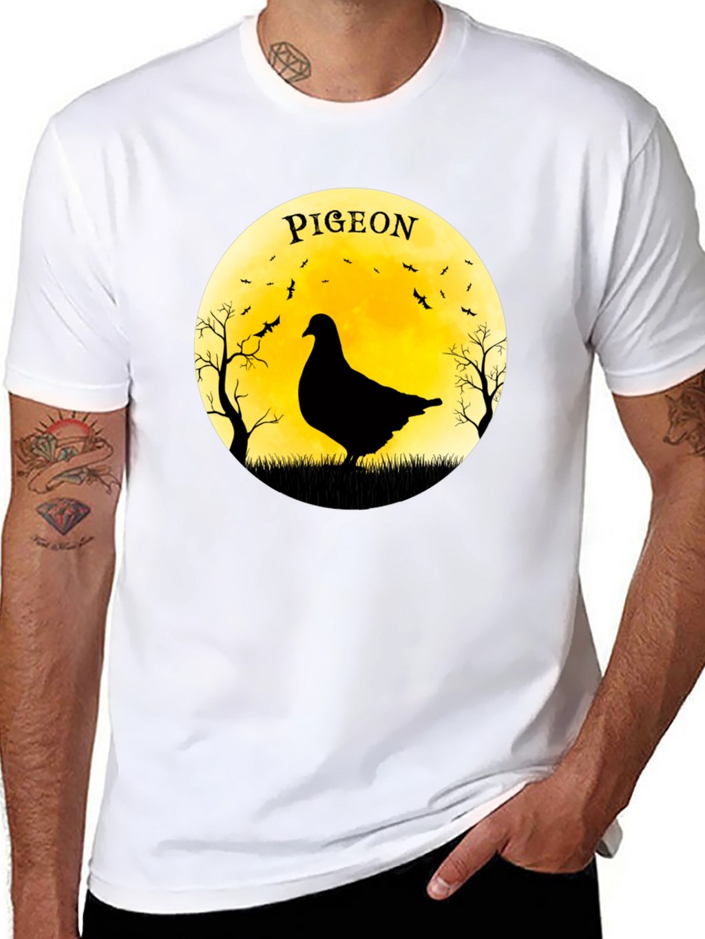 Pigeon Moon T-Shirt - Spooky Bird Design