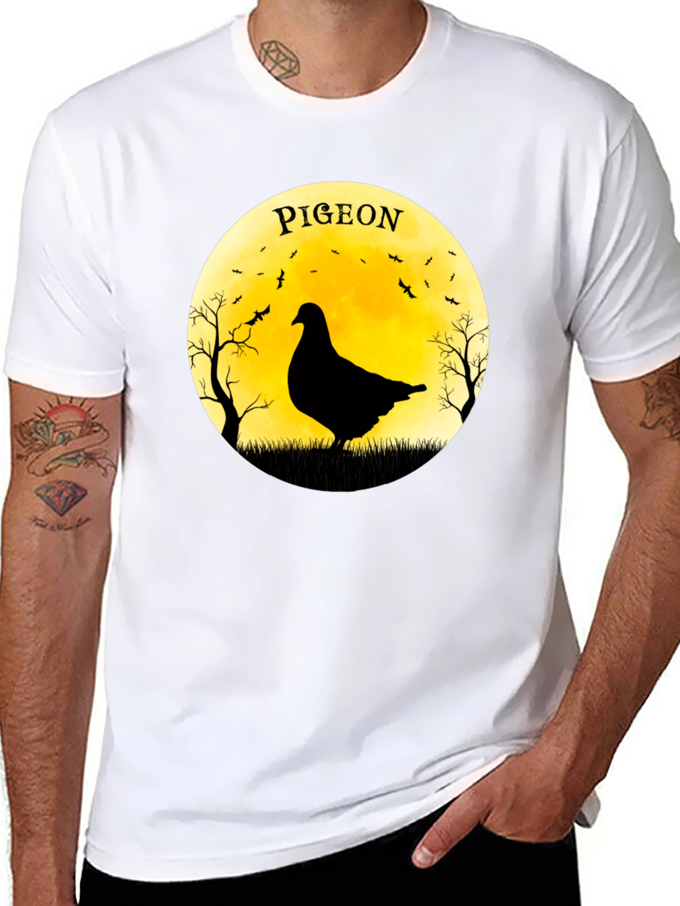 Pigeon Moon T-Shirt - Spooky Bird Design