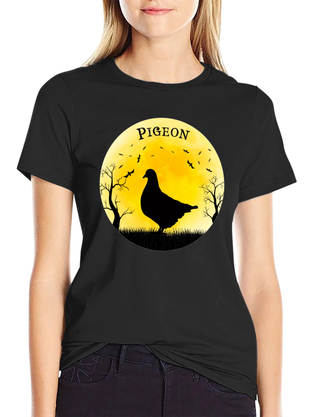 Pigeon Moon T-Shirt - Spooky Bird Design