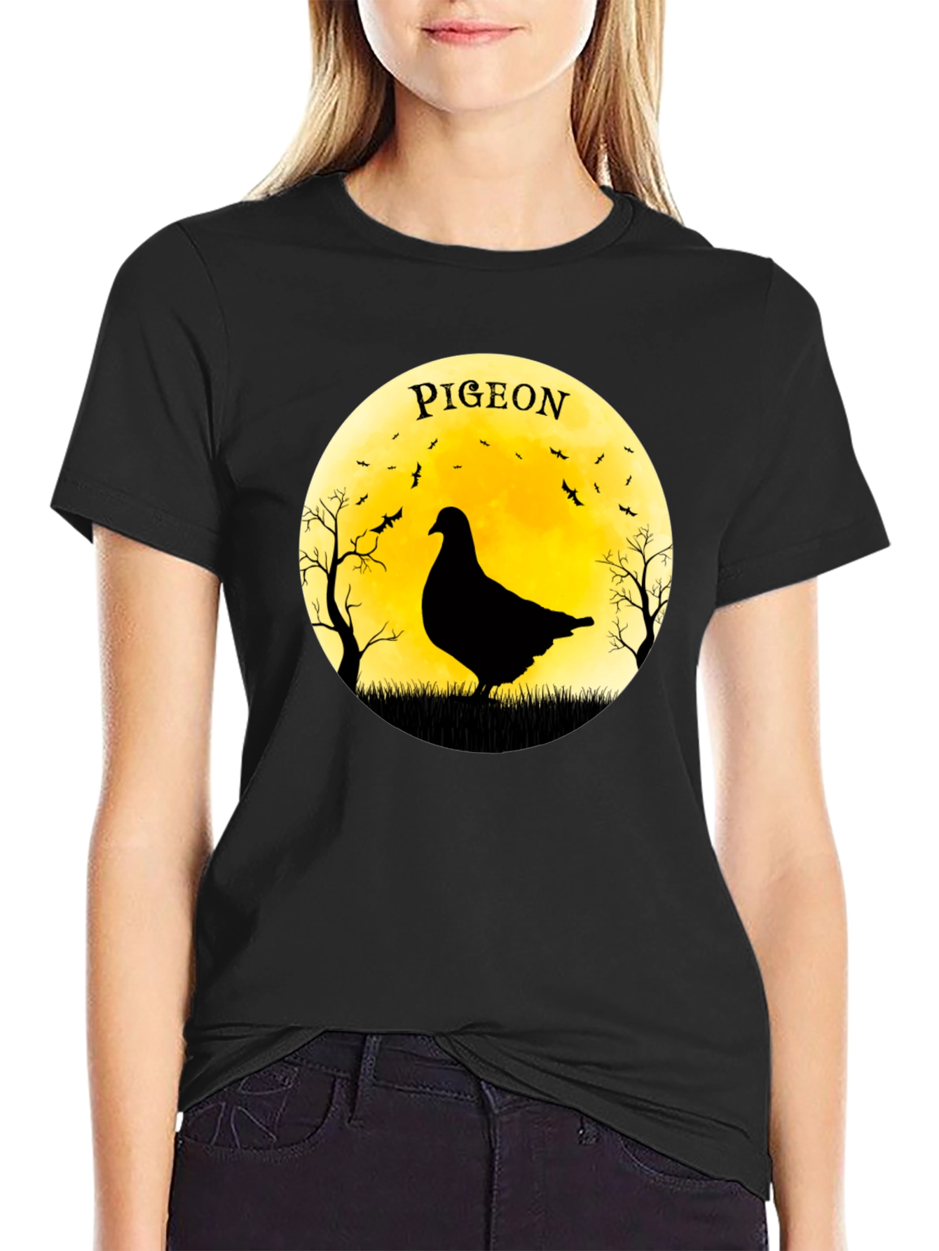 Pigeon Moon T-Shirt - Spooky Bird Design
