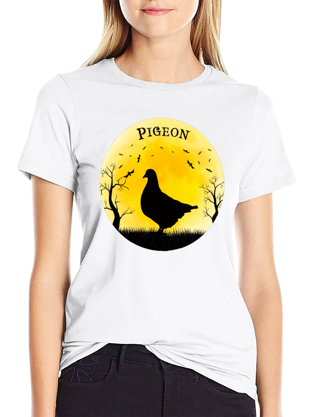 Pigeon Moon T-Shirt - Spooky Bird Design