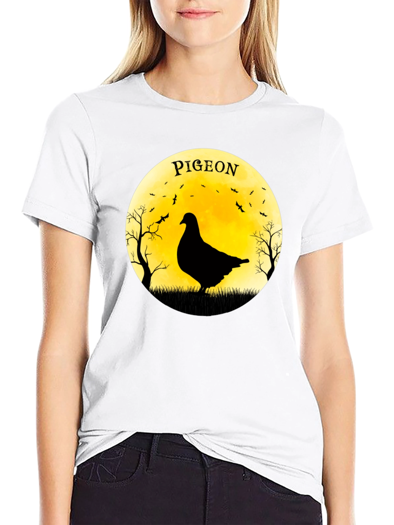 Pigeon Moon T-Shirt - Spooky Bird Design