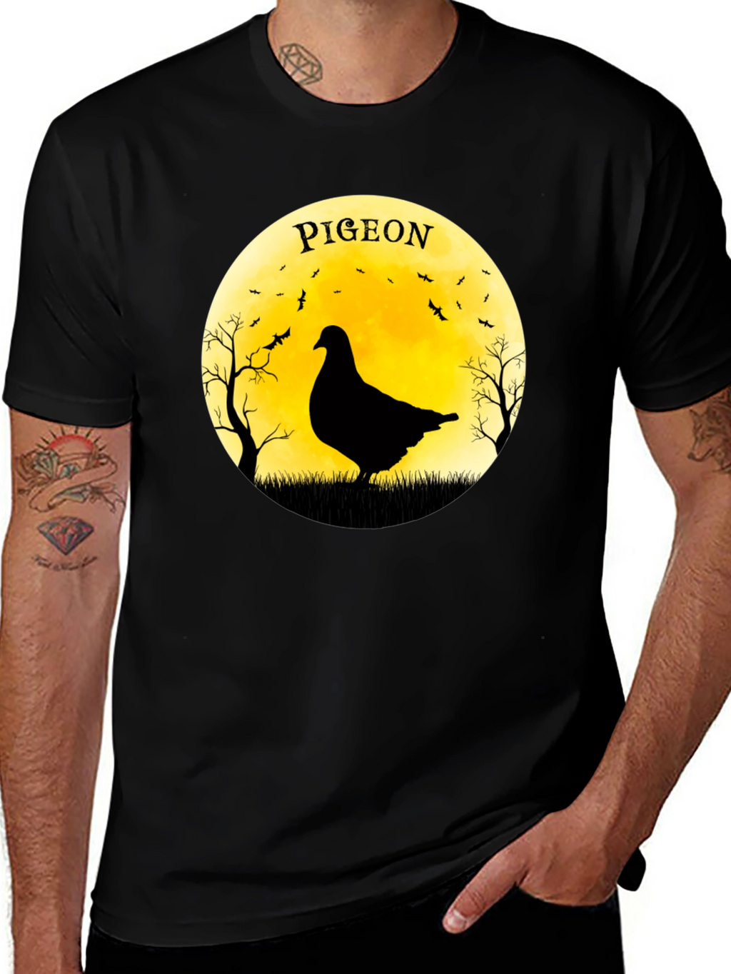 Pigeon Moon T-Shirt - Spooky Bird Design