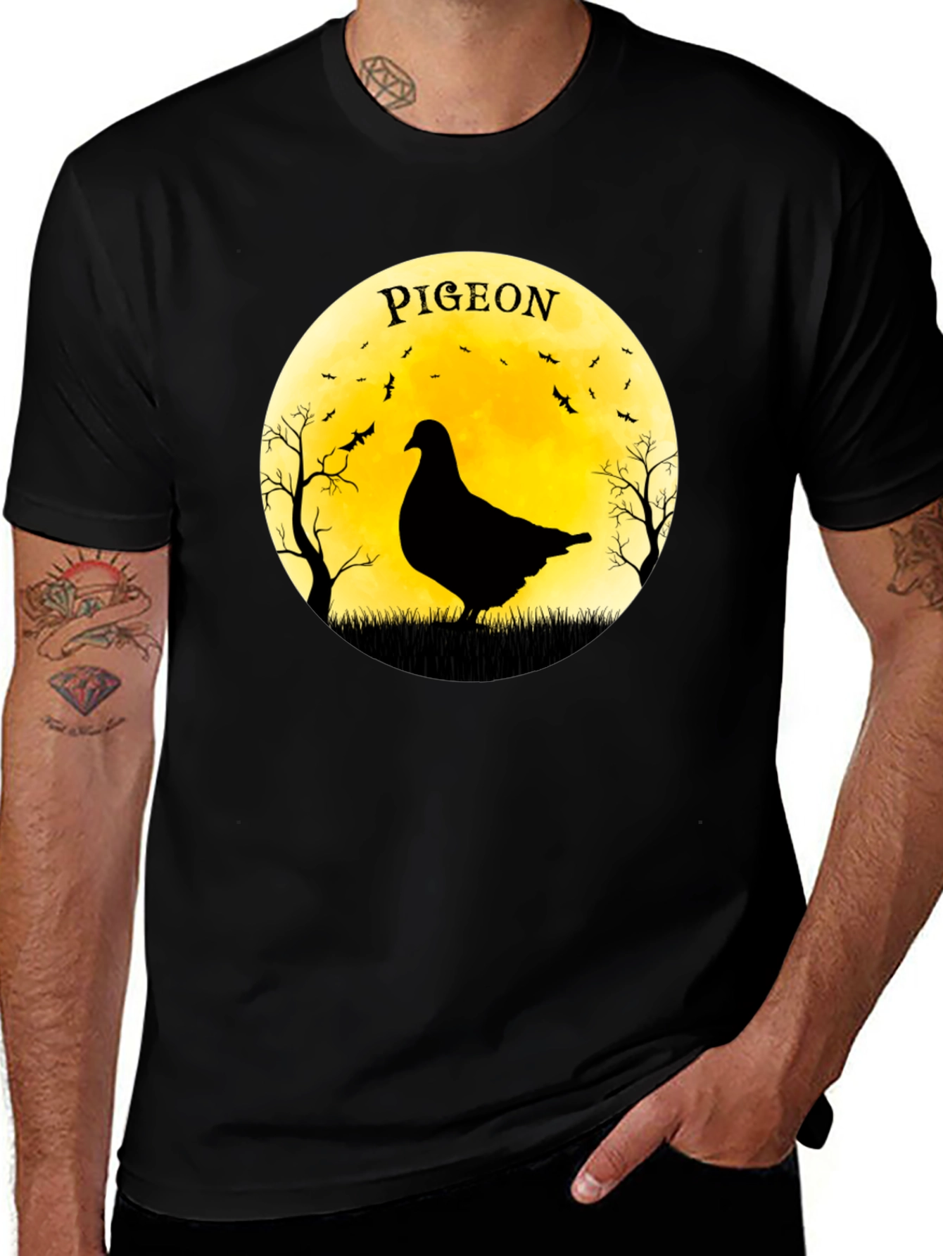 Pigeon Moon T-Shirt - Spooky Bird Design