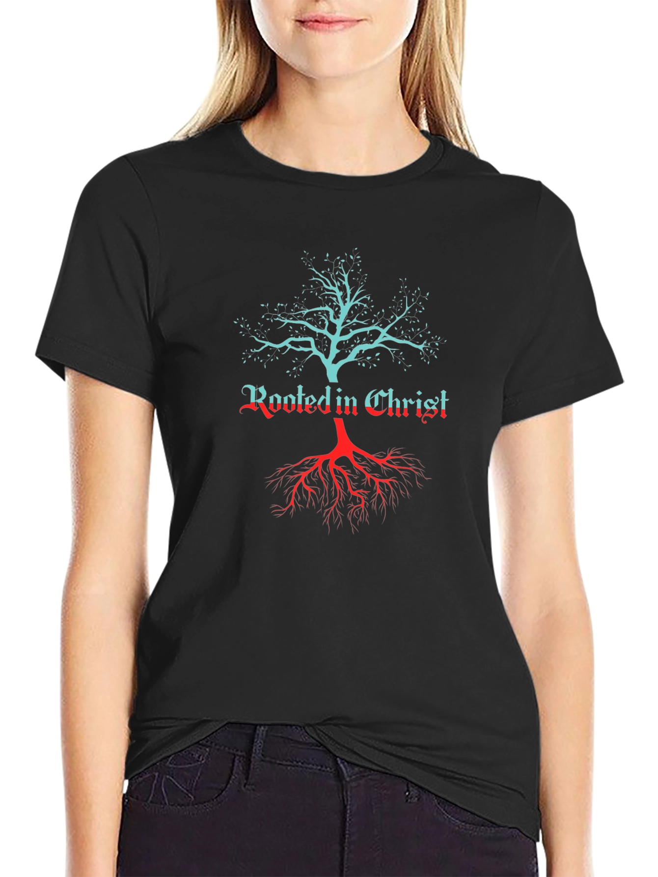 Rooted in Christ Tree Graphic T-Shirt