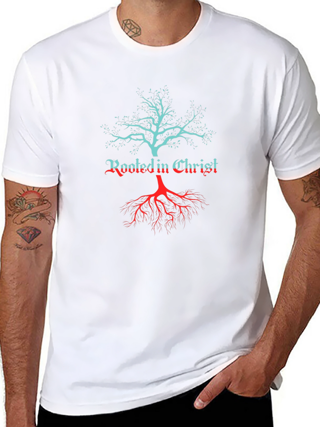 Rooted in Christ Tree Graphic T-Shirt