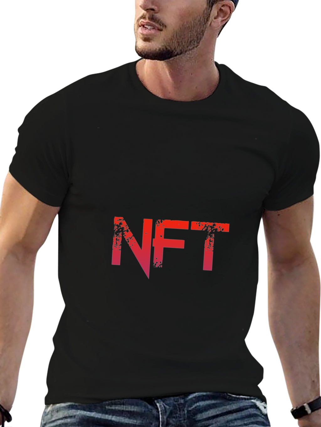 NFT Graphic Tee - Distressed Red Print on Black