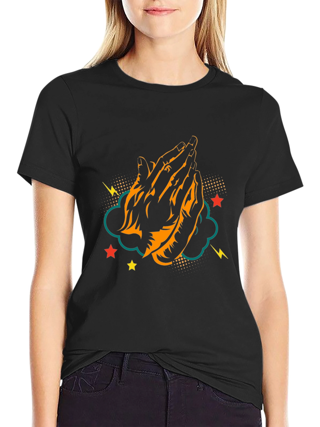 Praying Hands Graphic Tee - Black Cotton T-Shirt