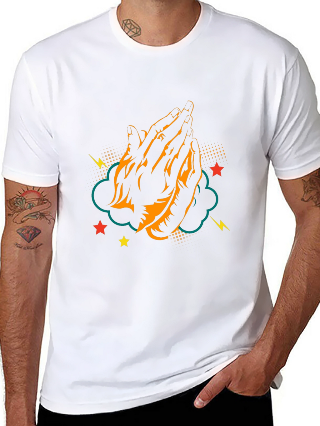 Praying Hands Graphic Tee - Black Cotton T-Shirt
