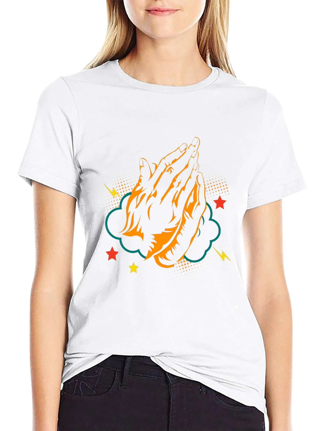Praying Hands Graphic Tee - Black Cotton T-Shirt