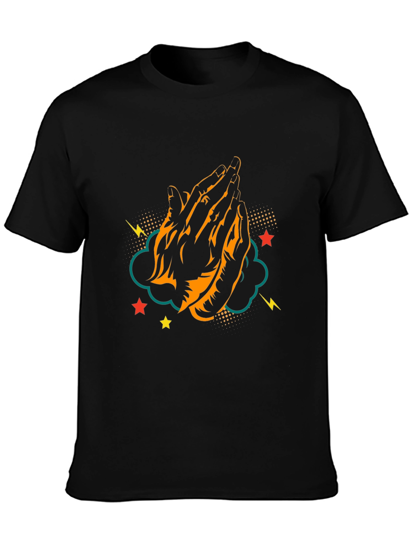 Praying Hands Graphic Tee - Black Cotton T-Shirt
