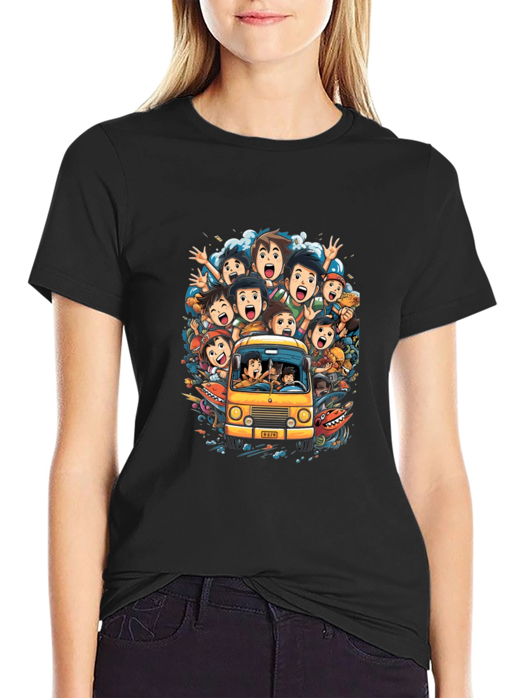 Cartoon Group Fun Ride Black T-Shirt
