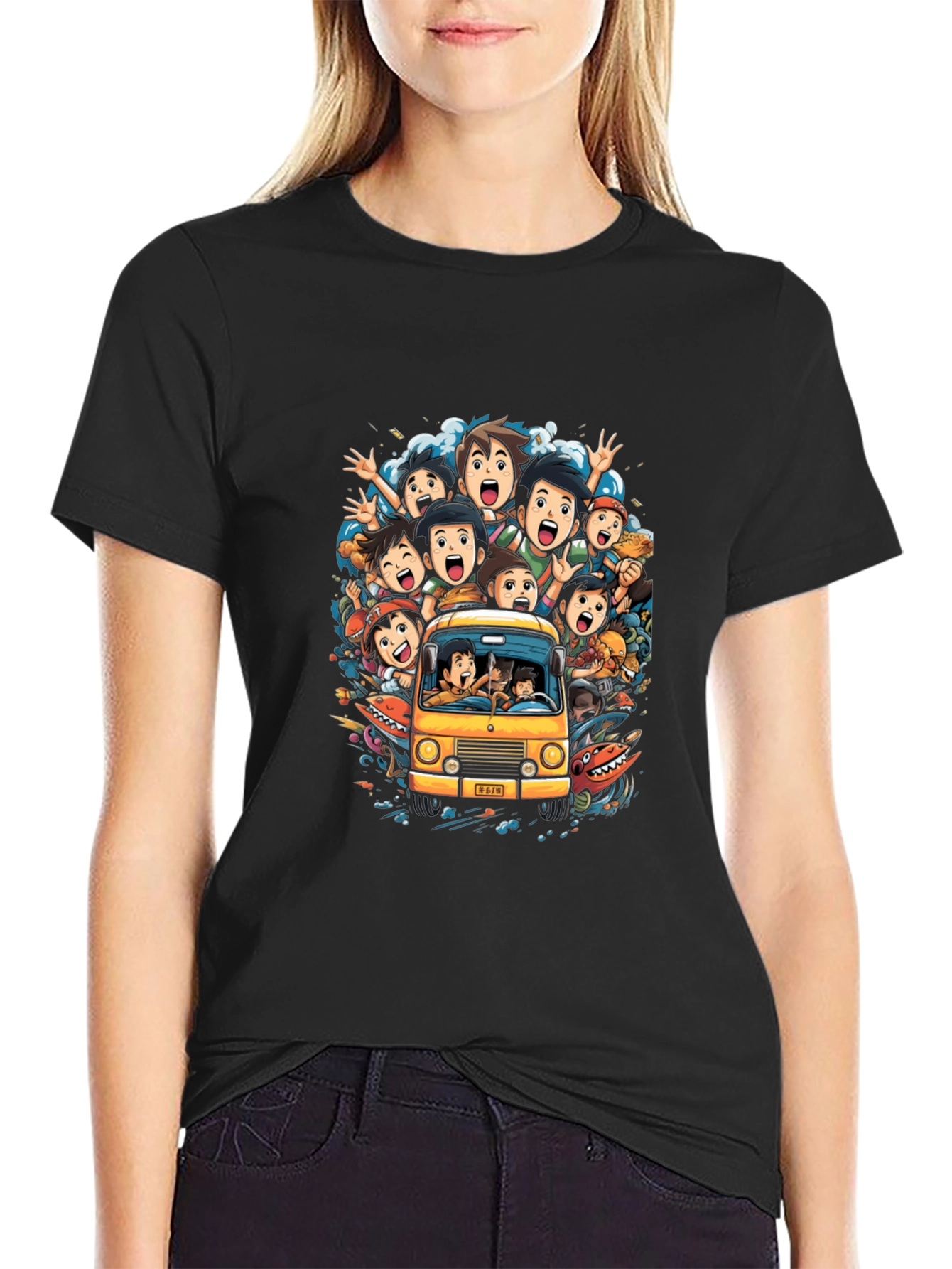 Cartoon Group Fun Ride Black T-Shirt