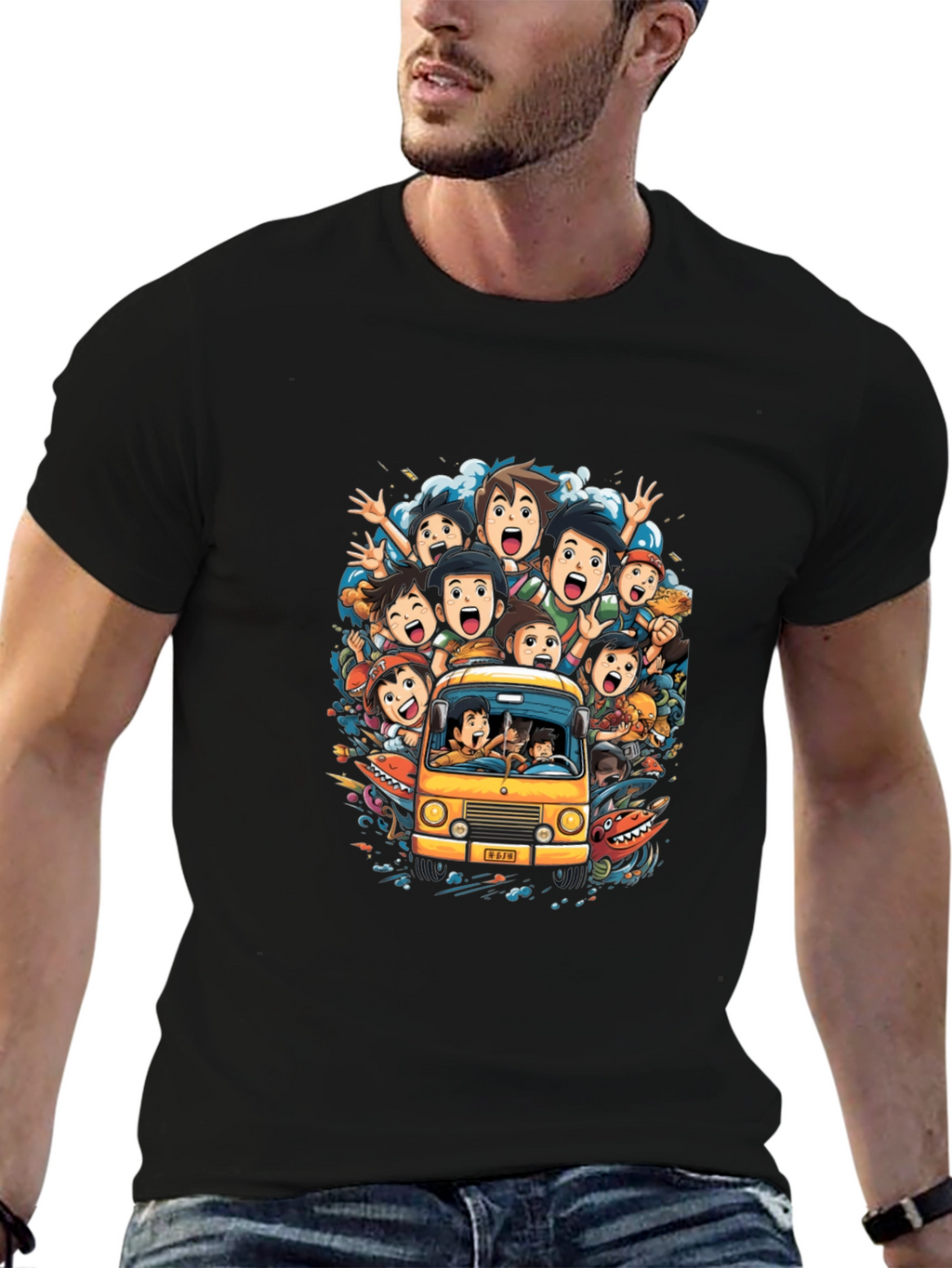Cartoon Group Fun Ride Black T-Shirt
