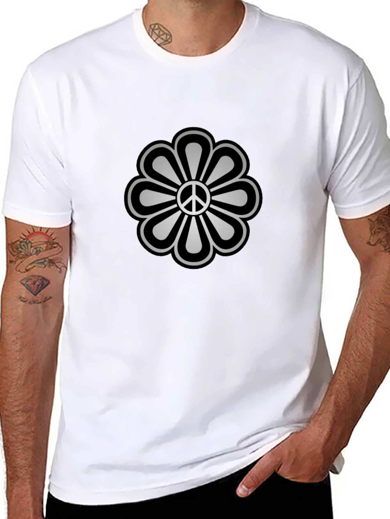 Peace Flower Graphic Tee - Black Cotton Blend