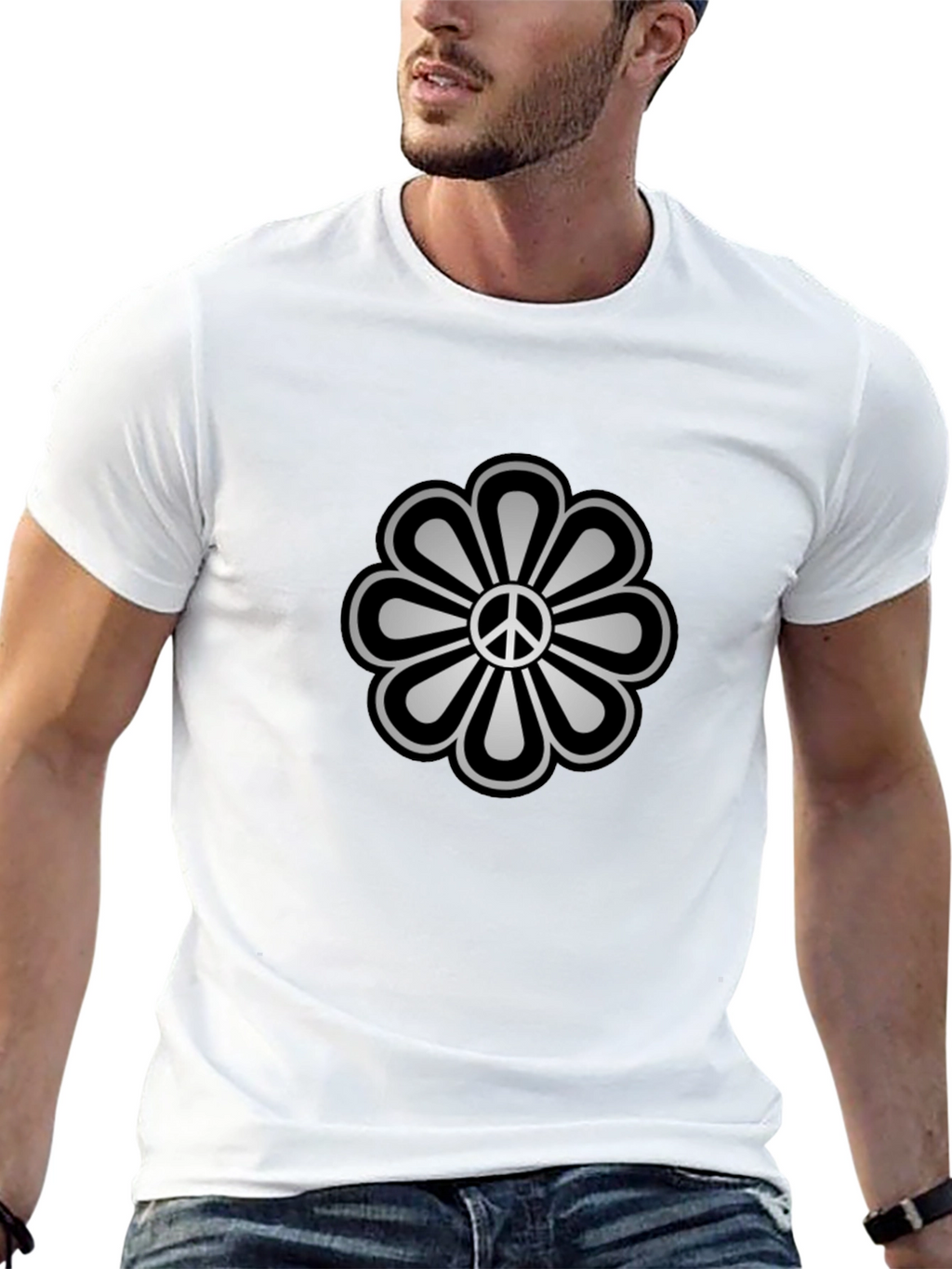 Peace Flower Graphic Tee - Black Cotton Blend