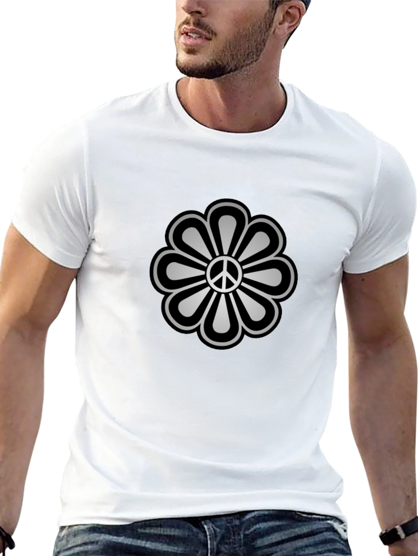 Peace Flower Graphic Tee - Black Cotton Blend