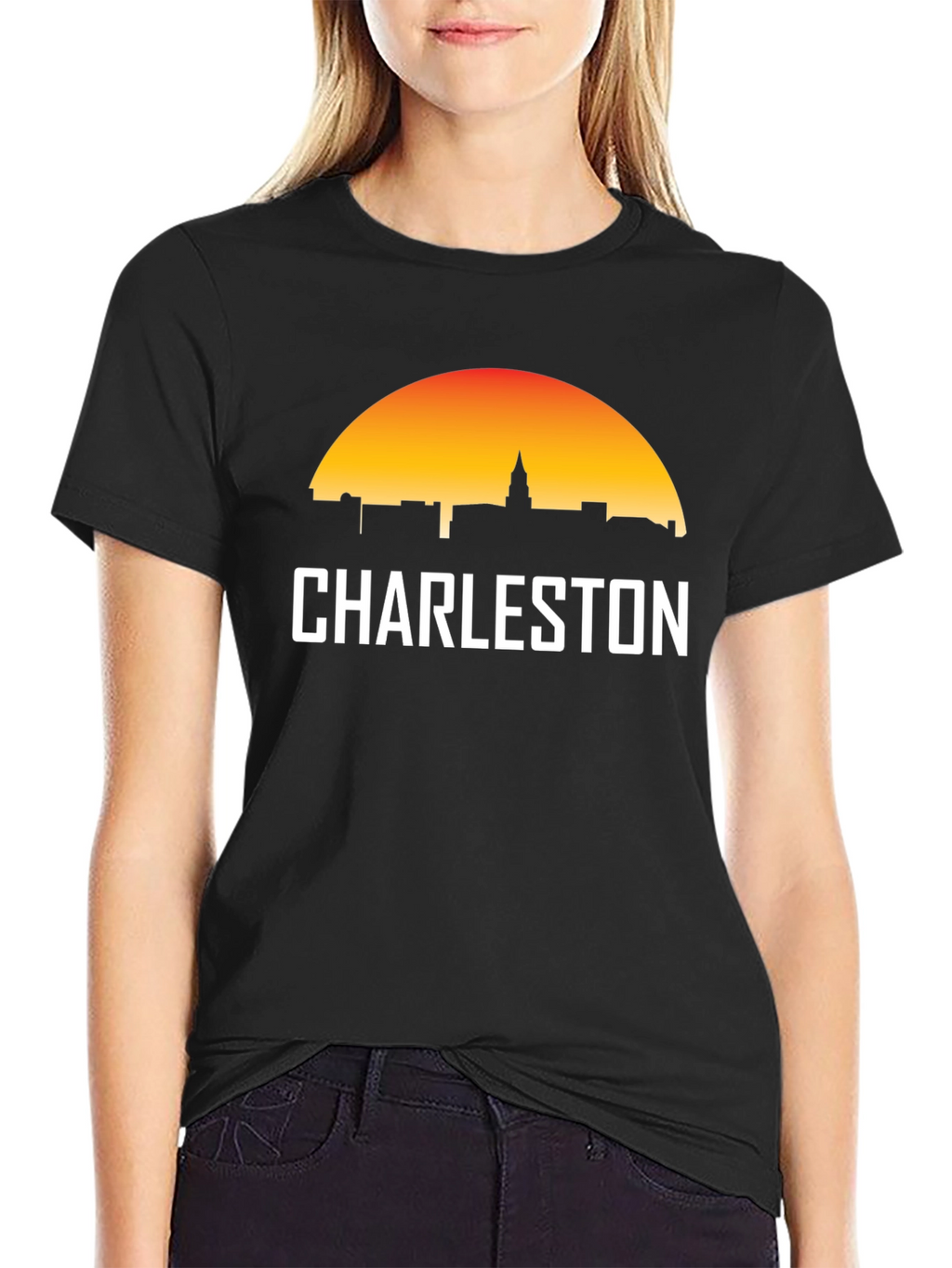Charleston Skyline Graphic Tee - Black Cotton T-Shirt