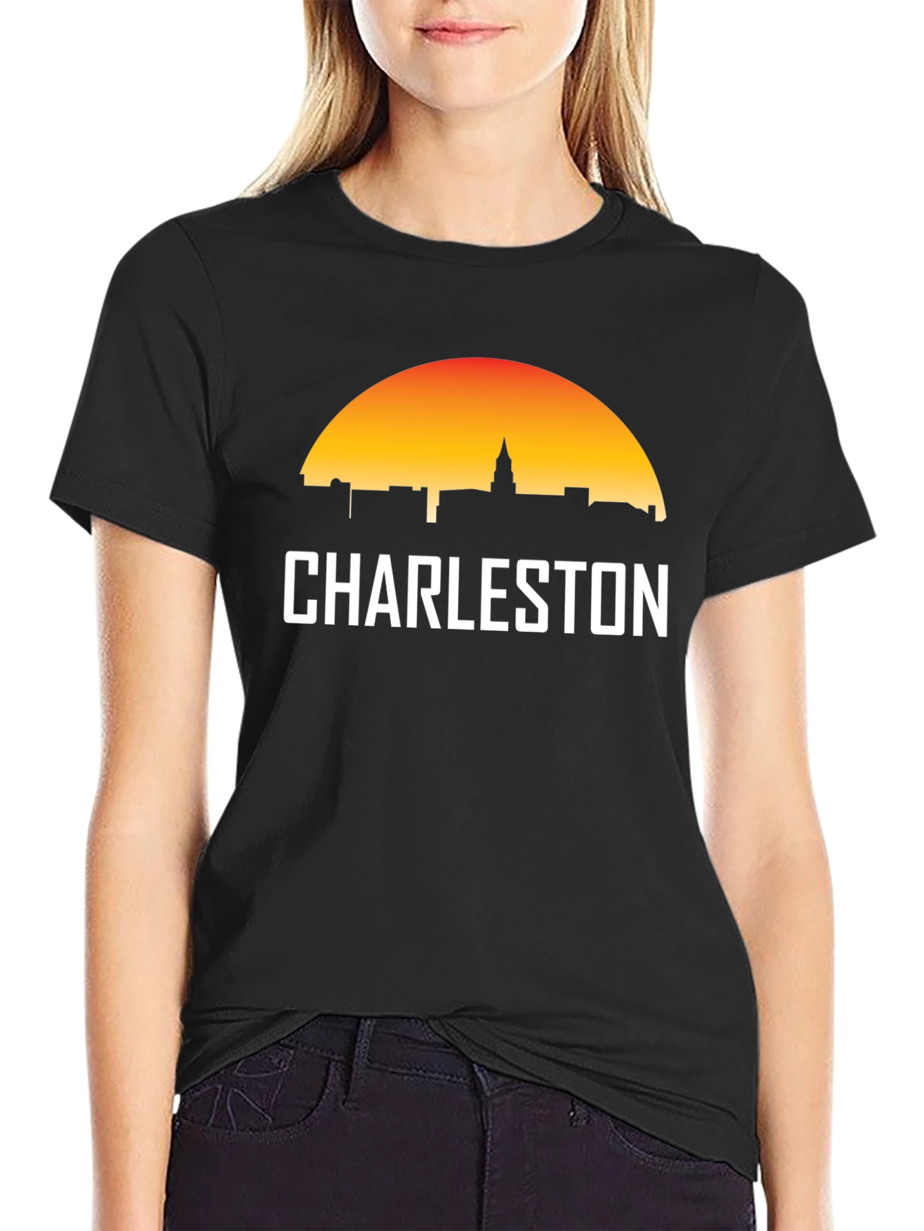 Charleston Skyline Graphic Tee - Black Cotton T-Shirt