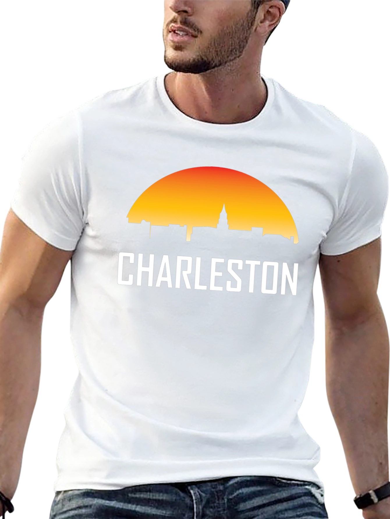 Charleston Skyline Graphic Tee - Black Cotton T-Shirt