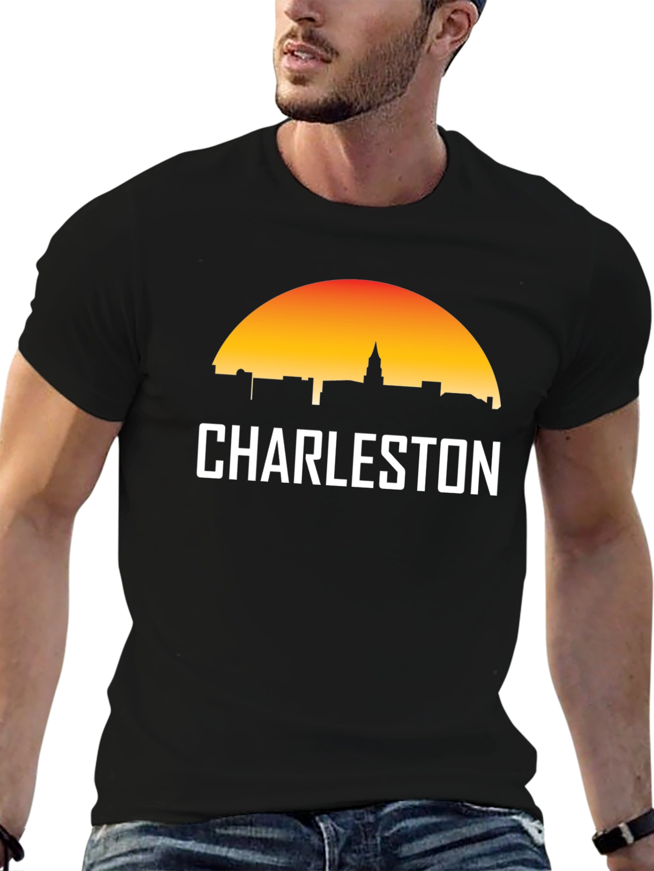 Charleston Skyline Graphic Tee - Black Cotton T-Shirt