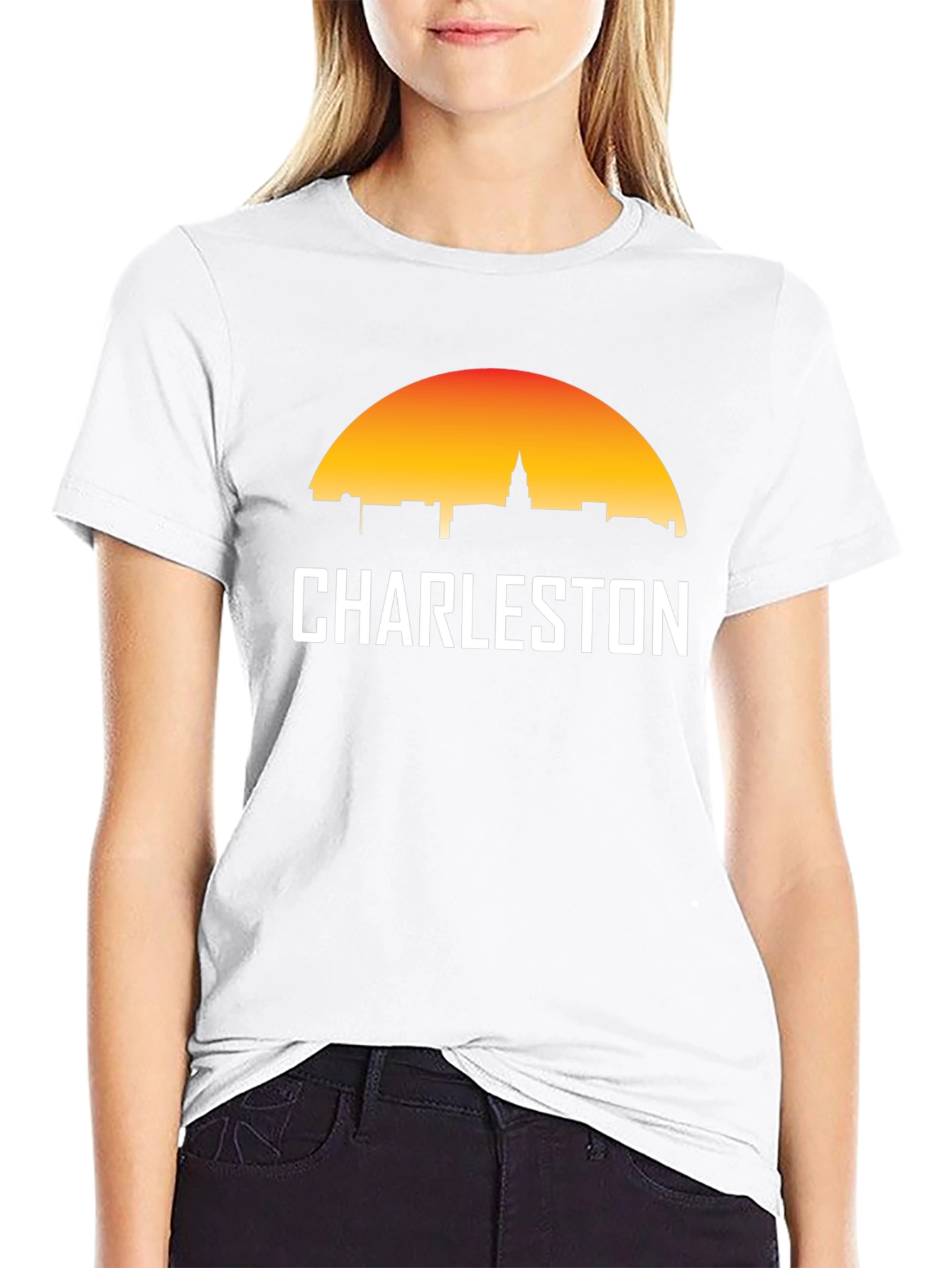 Charleston Skyline Graphic Tee - Black Cotton T-Shirt