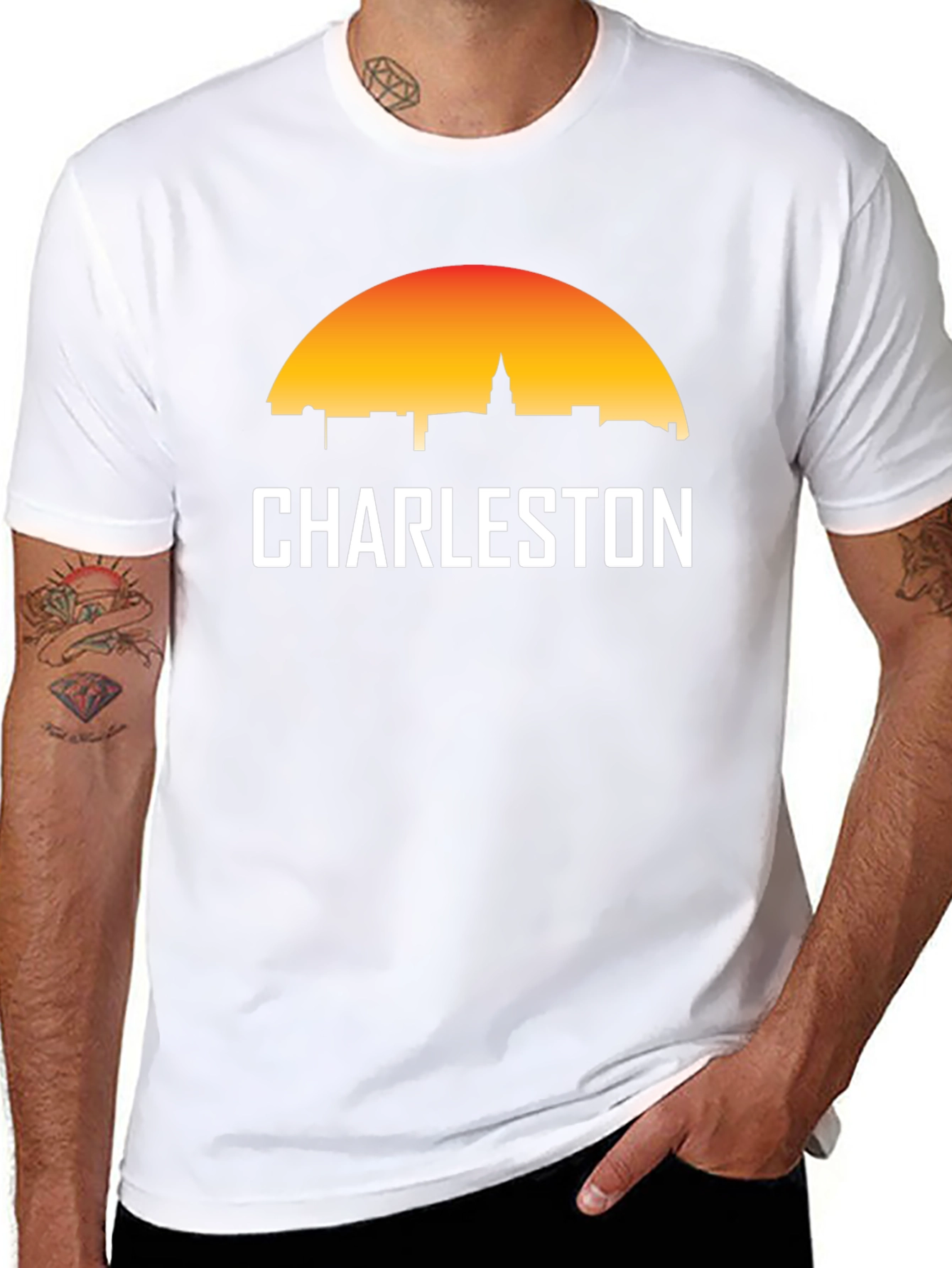 Charleston Skyline Graphic Tee - Black Cotton T-Shirt