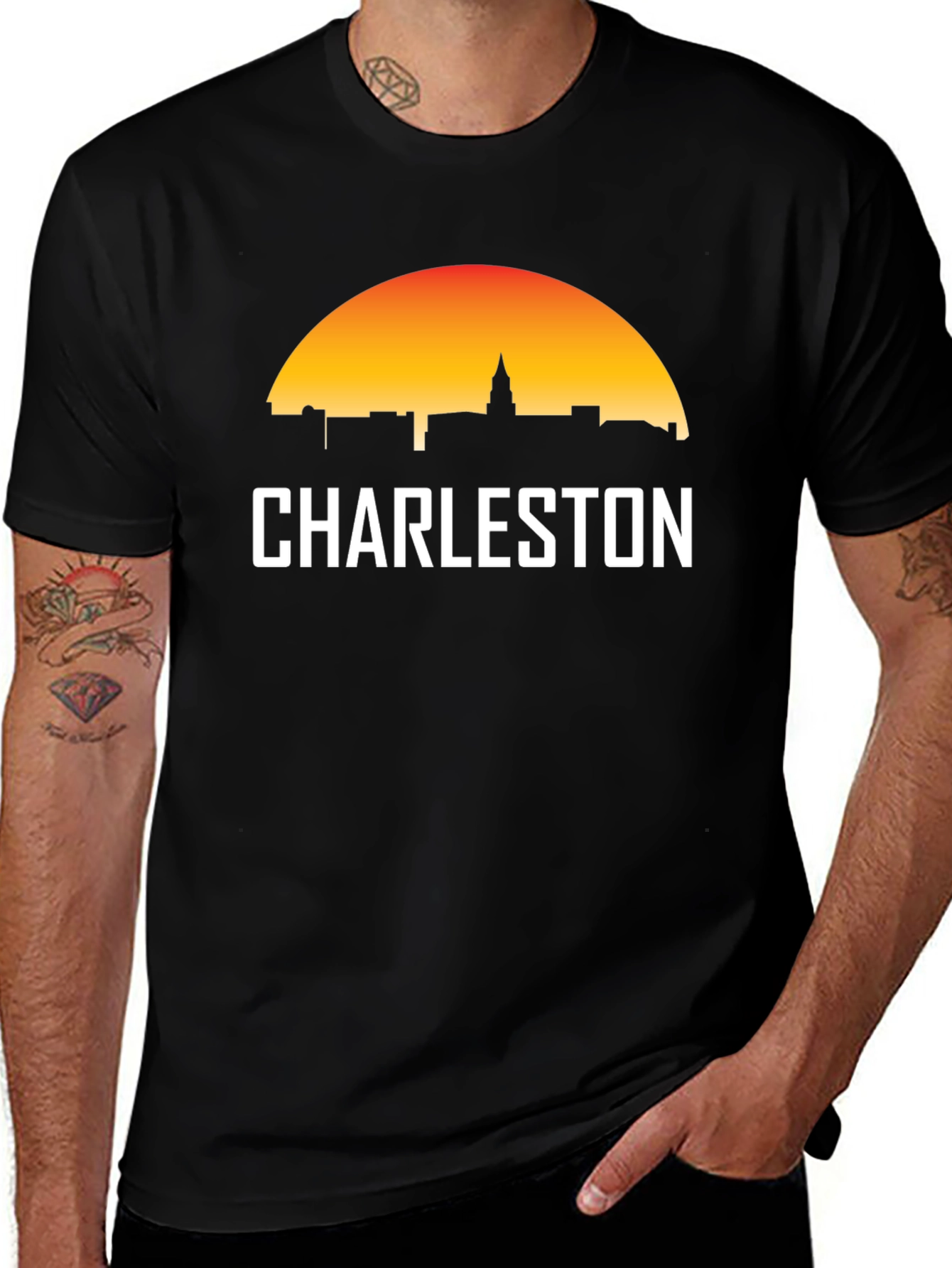 Charleston Skyline Graphic Tee - Black Cotton T-Shirt