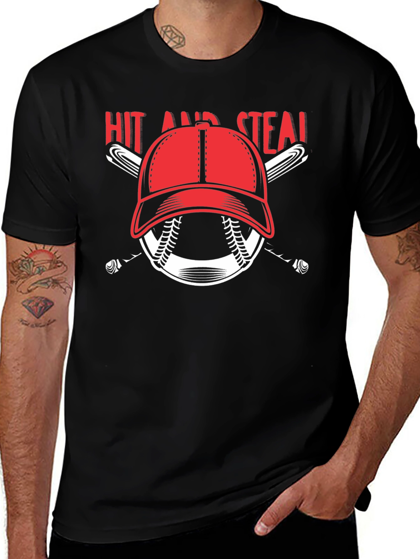 Hit and Steal Baseball Graphic T-Shirt