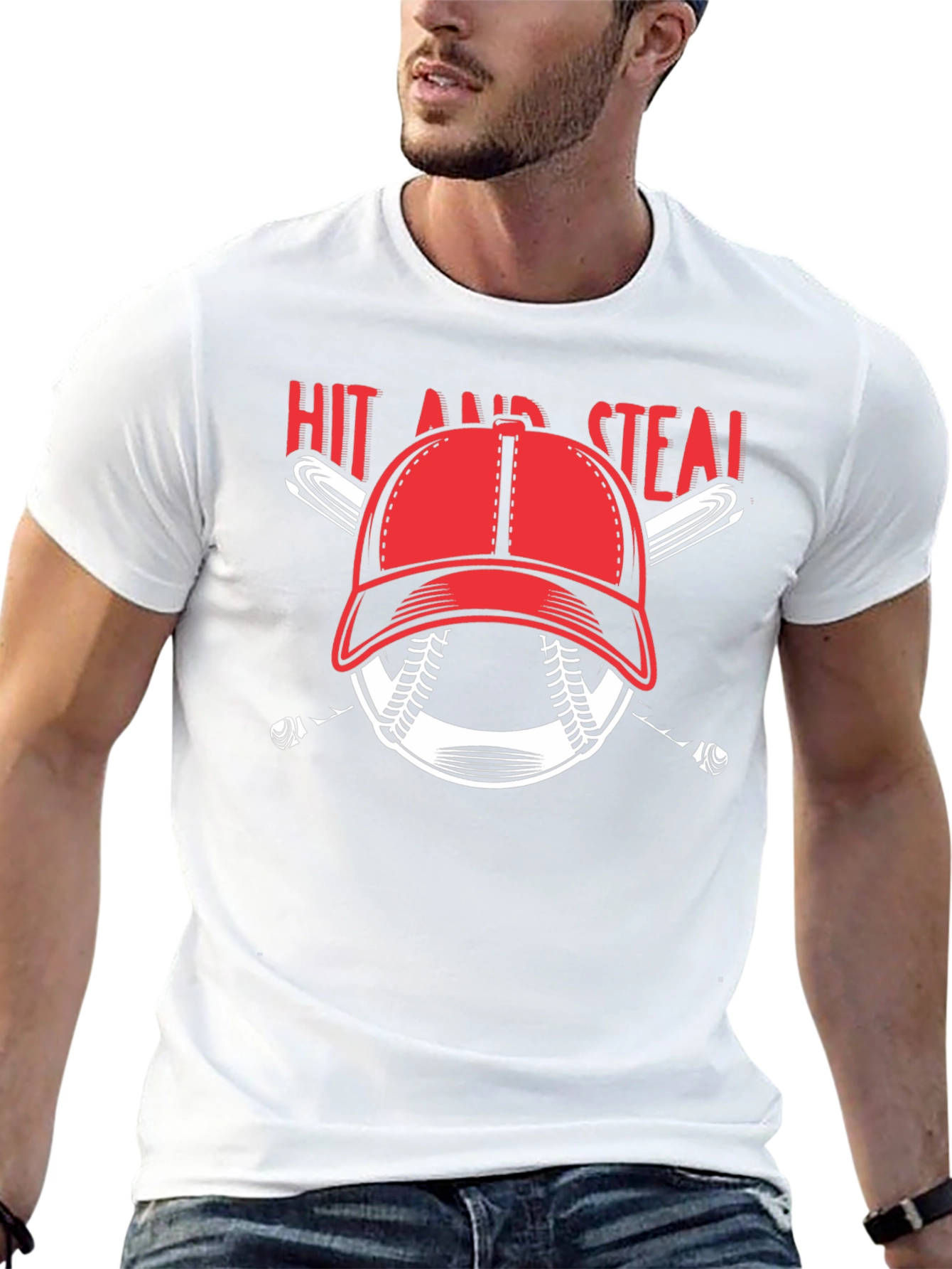Hit and Steal Baseball Graphic T-Shirt