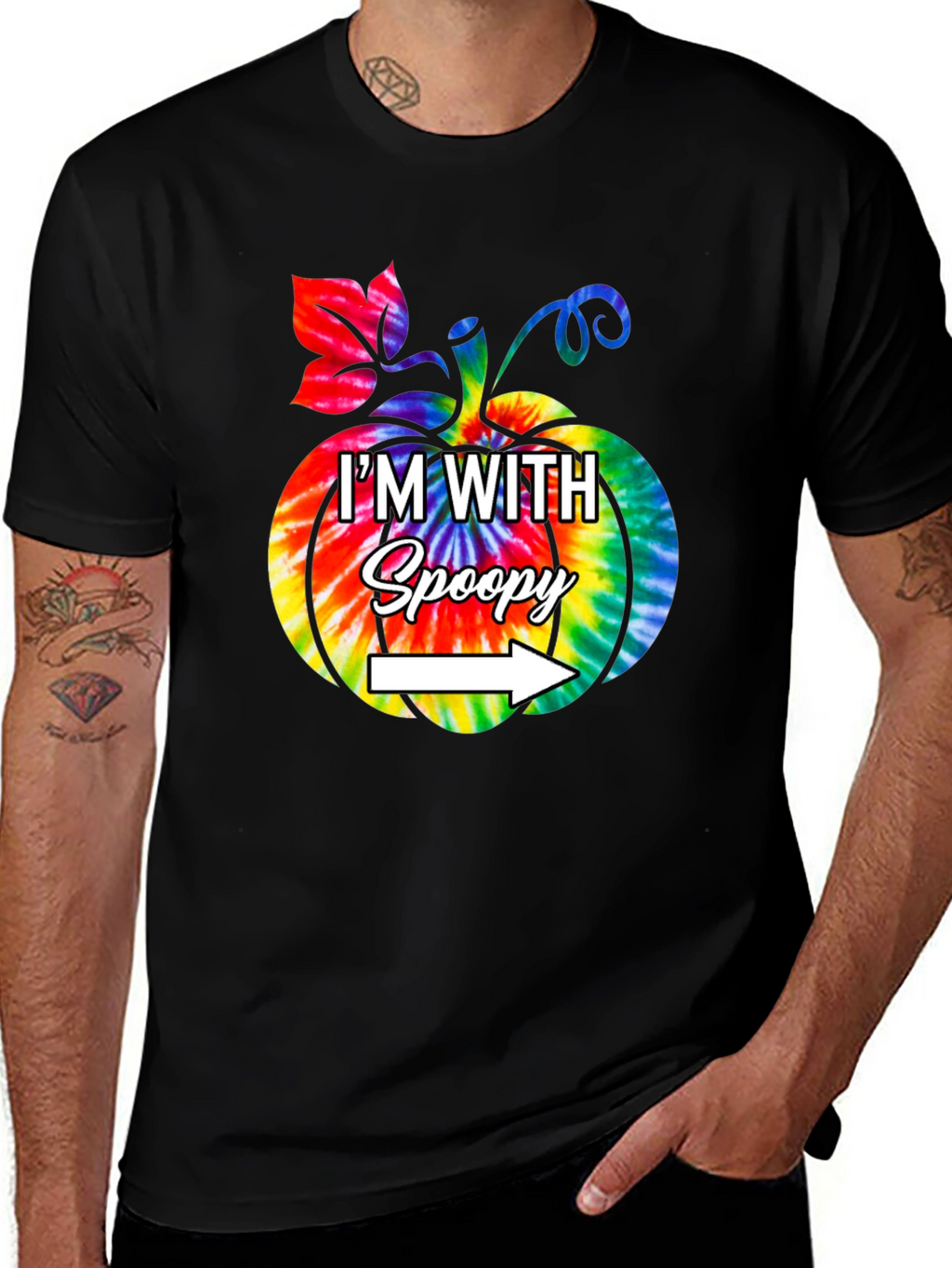 Im With Spoopy Tie Dye Pumpkin Graphic Tee