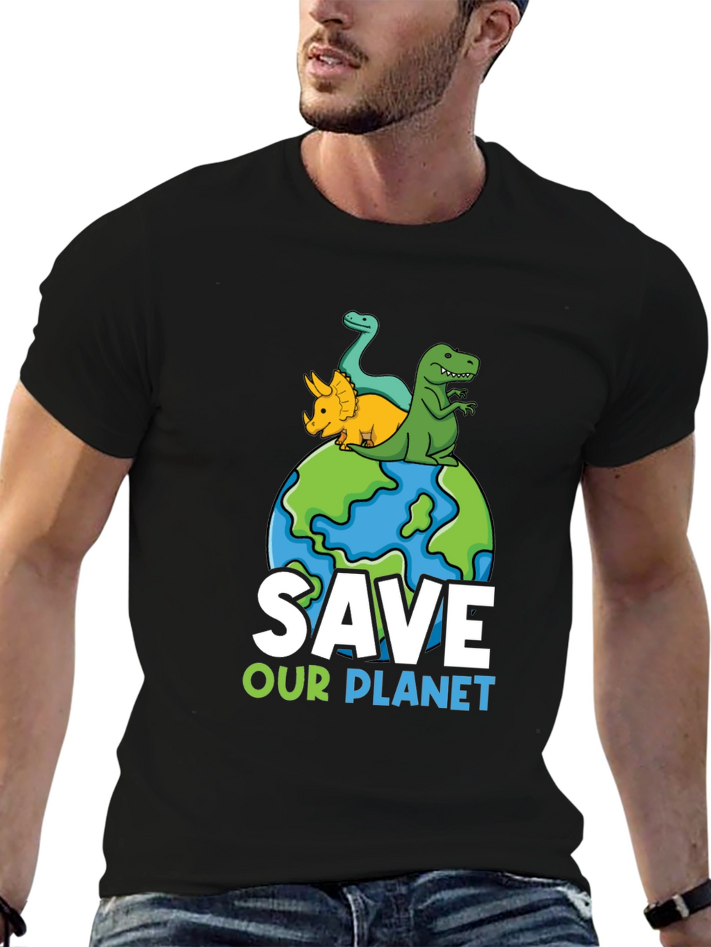 Save Our Planet Dinosaur Graphic T-Shirt