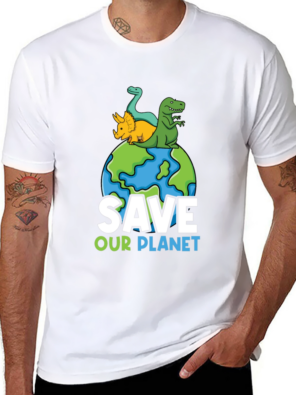 Save Our Planet Dinosaur Graphic T-Shirt