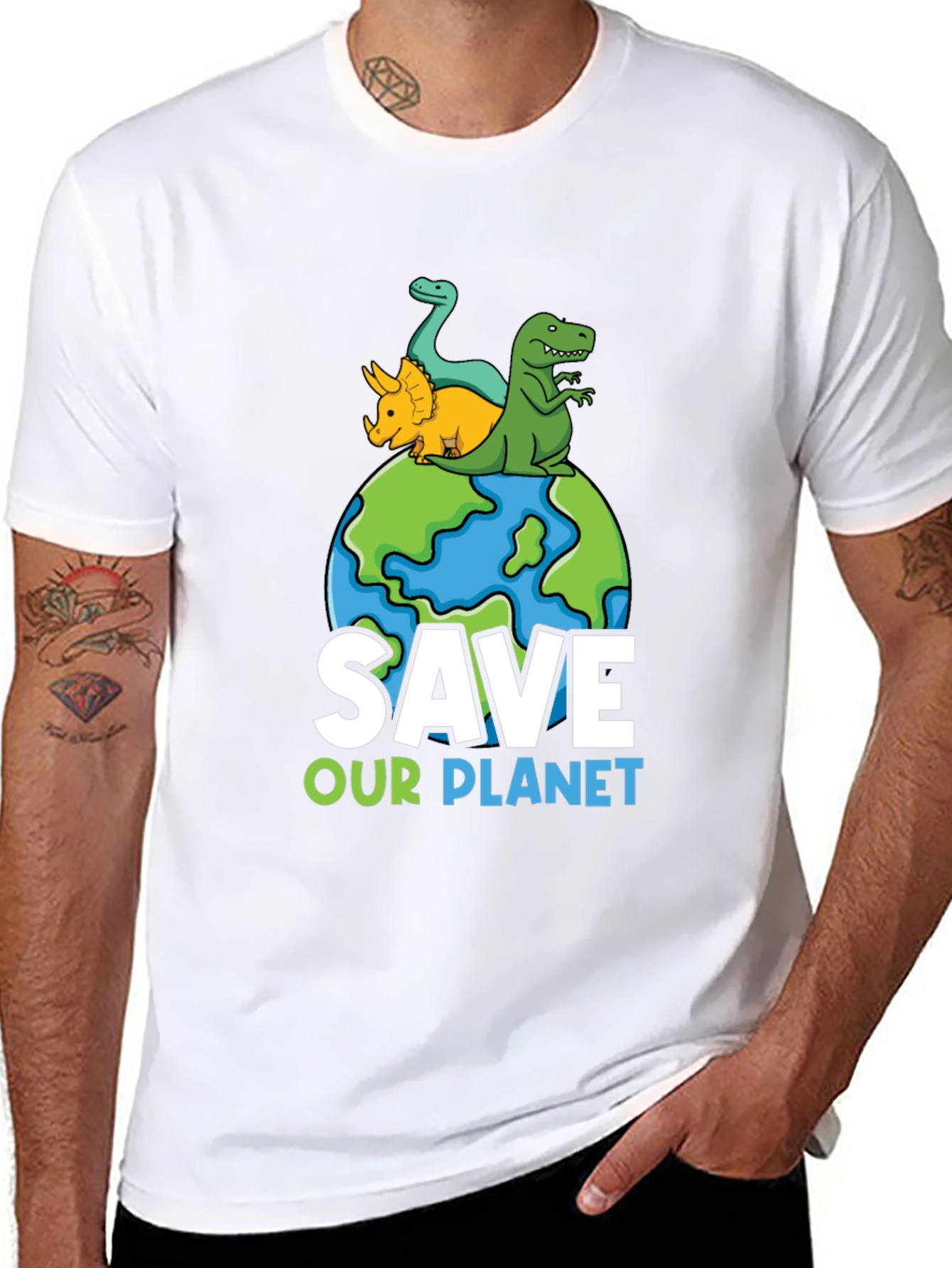 Save Our Planet Dinosaur Graphic T-Shirt