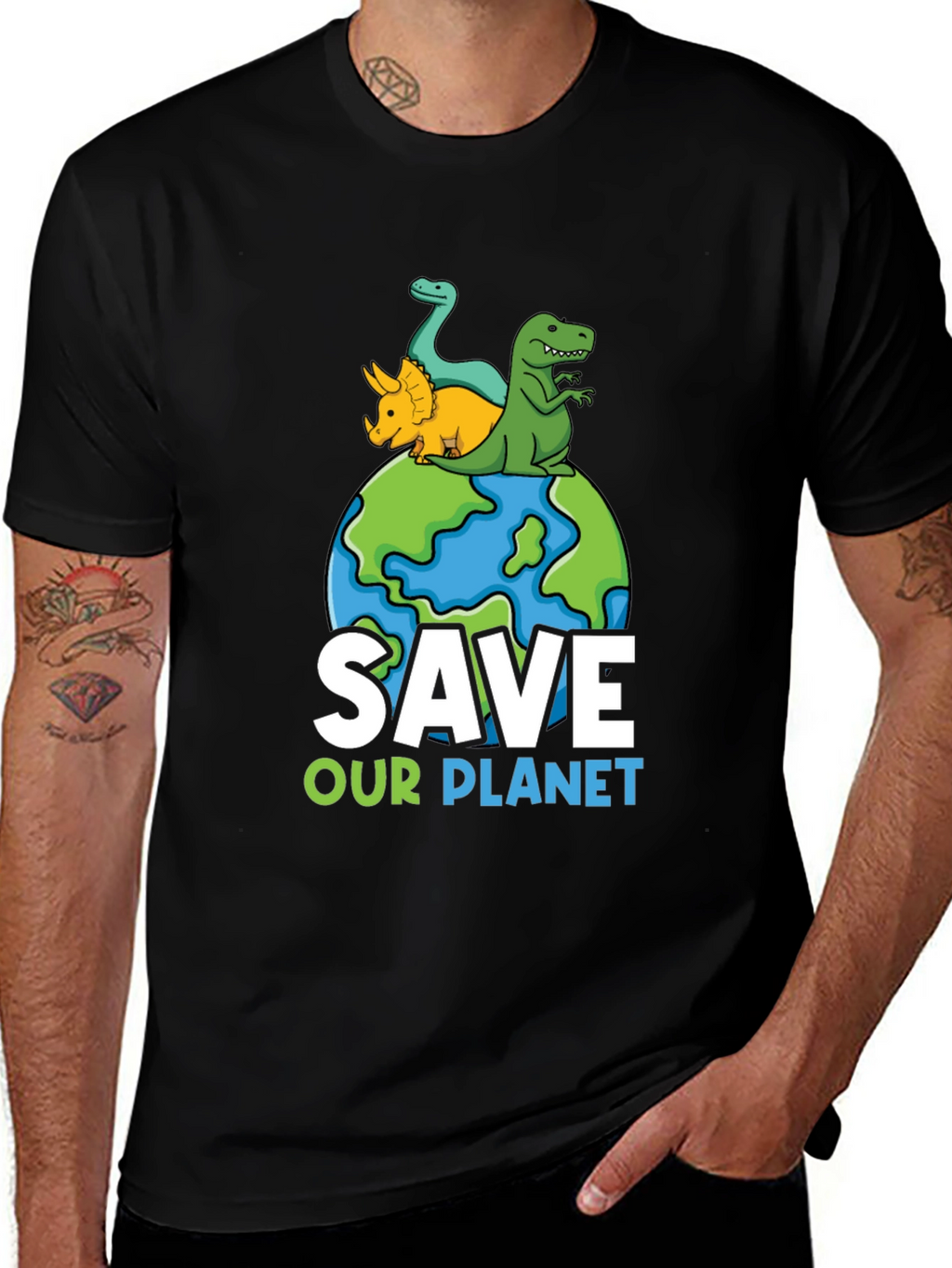 Save Our Planet Dinosaur Graphic T-Shirt