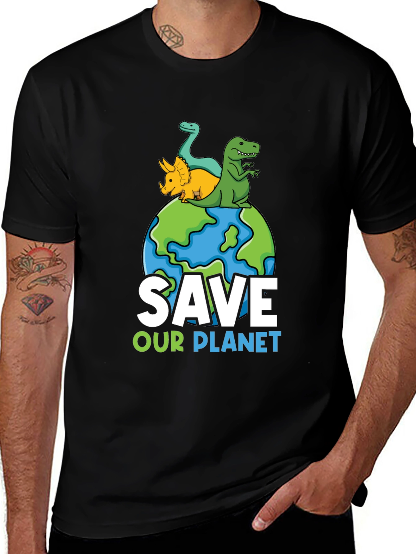 Save Our Planet Dinosaur Graphic T-Shirt